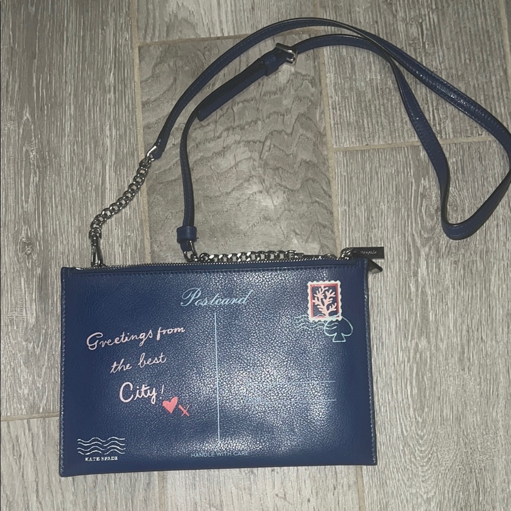 Kate Spade Blue Crossbody Bag with Textured Leather